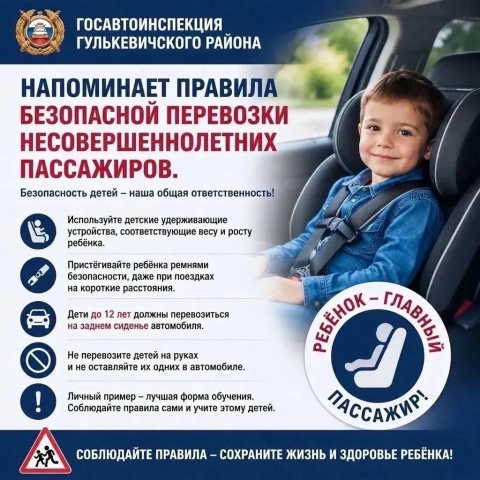 Госавтоинспекция Гулькевичского района: правила перевозки несовершеннолетних пассажиров